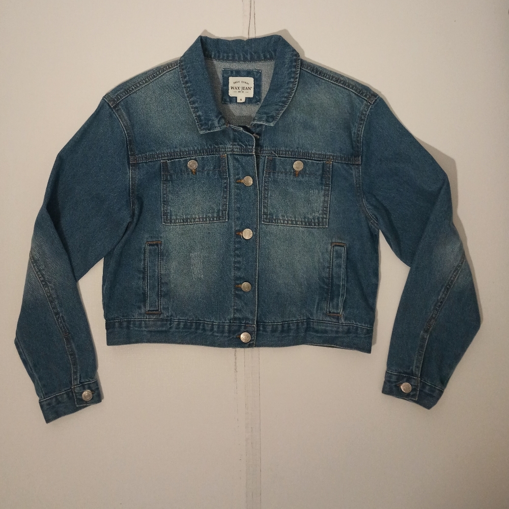 Wax Jean Basic Denim Women's Small Denim Jean Jacket Four Pockets Med Wash Crop
